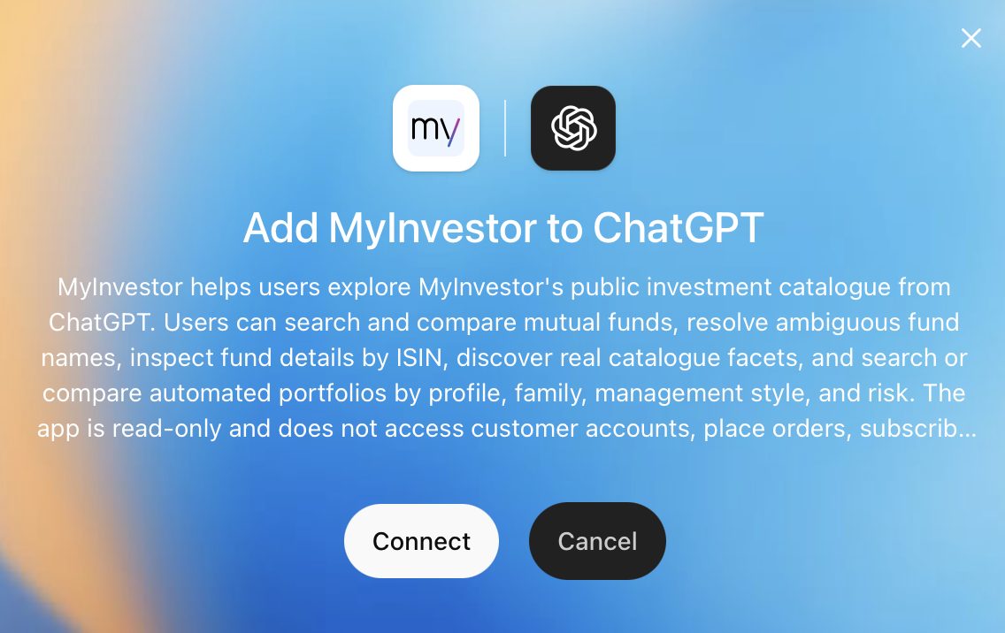 ChatGPT dialog to add MyInvestor